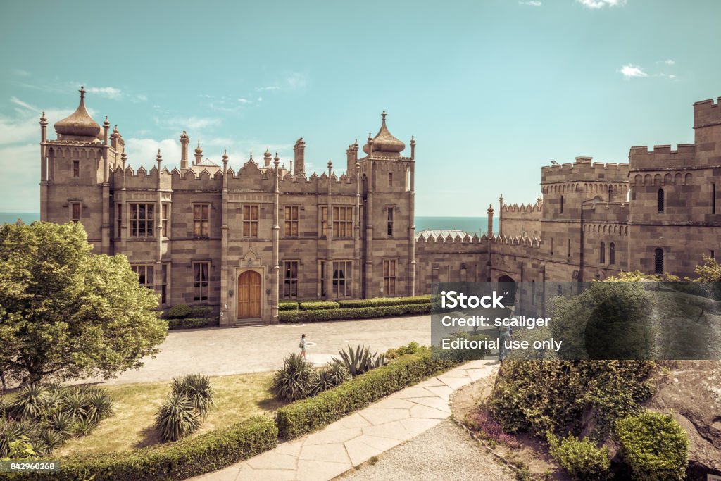 Vorontsov Palace in Crimea Alupka, Russia - May 20, 2016: Vorontsov Palace in Crimea. This palace is a tourist attraction of Crimea. Arabic Style Stock Photo