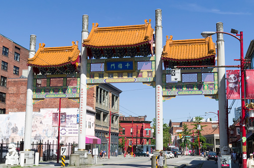 Vancouver, British Columbia Canada, June 26, 2017: Entry way to Vancouver's Chinatown via Millenium Gate