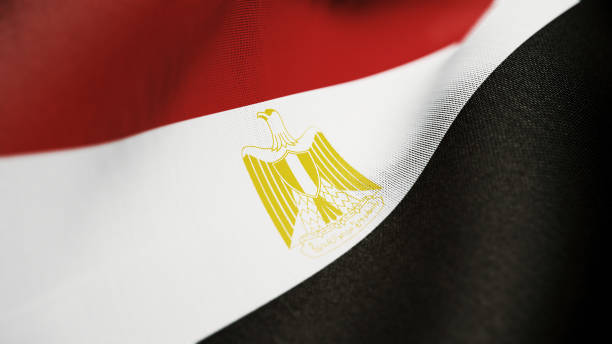 Hanging Flag of Egypt - 3D Render of the Egyptian Flag Draped over white background
