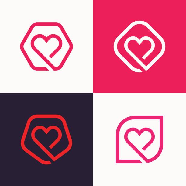 Set of linear heart icon love icon signs. Set of linear heart icon love icon signs. travel agencies stock illustrations