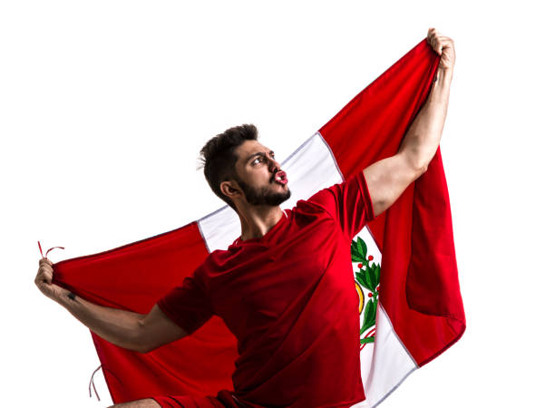 istock Peruvian Fan / Sport Player celebrating on white background 842968710
