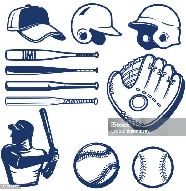 Set Of Baseball Design Elements Baseball Beats Balls Glove Hats Stock Illustration - Download Image Now