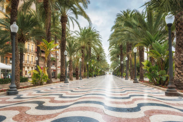 promenade explanada - die wichtigsten touristischen straße in alicante, spanien - spain spanish culture art pattern stock-fotos und bilder