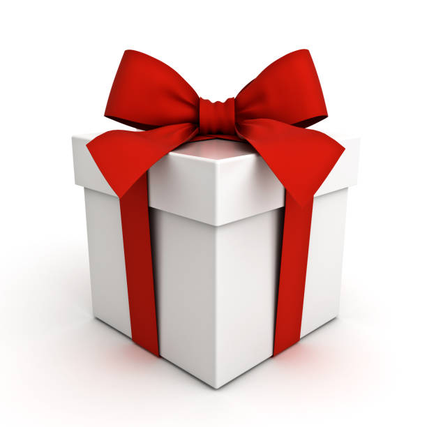 istock Gift box , Present box with red ribbon bow isolated on white background with shadow . 3D rendering 842987404