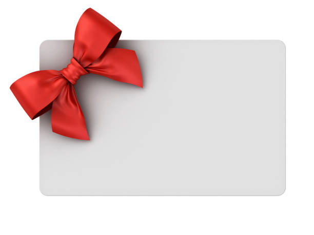 istock Blank gift card with red ribbon bow isolated on white background . 3D rendering 842987418