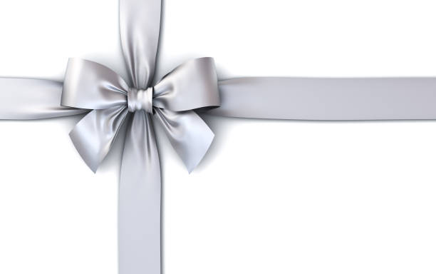 istock Silver gift ribbon bow isolated on white background with shadow . 3D rendering 842987530