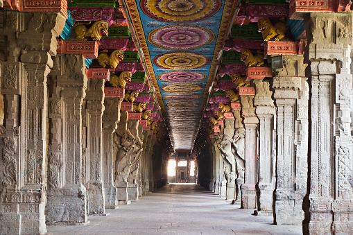 Inside of Meenakshi hindu temple in Madurai, Tamil Nadu, South India