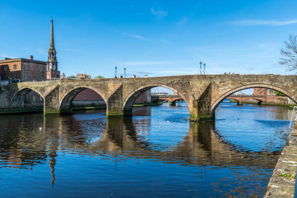 The Auld Brig of Ayr, the River Ayr. stock photo