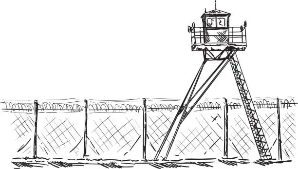 Vector illustration of Watch tower in prison