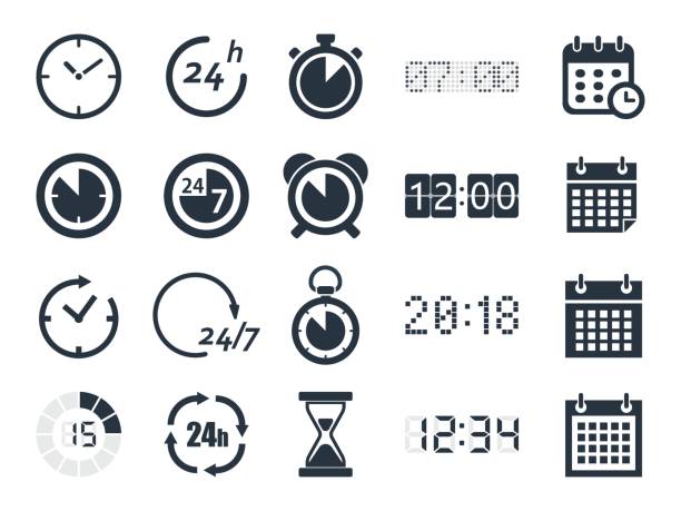 illustrations, cliparts, dessins animés et icônes de horloge pointeuse icônes - picto horloge
