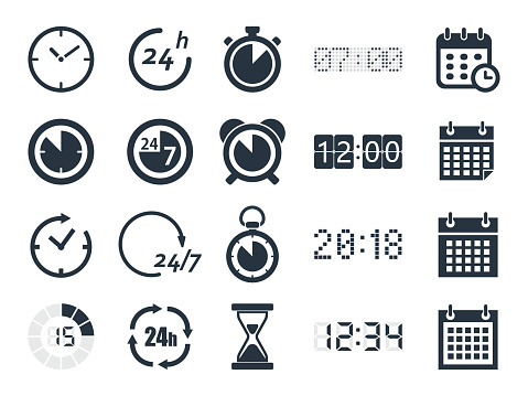 clock and time icons set, vector illustration