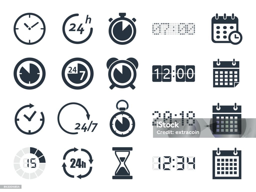 time clock icons clock and time icons set, vector illustration Icon Symbol stock vector
