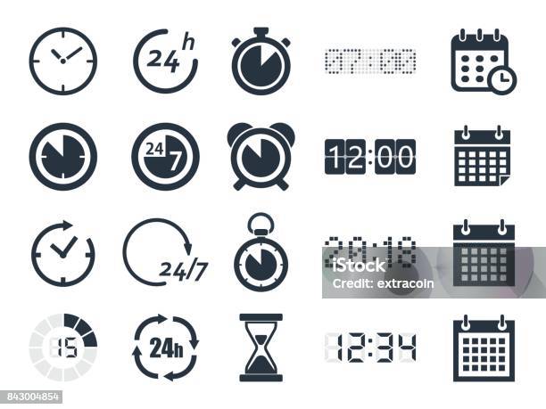 Time Clock Icons Stock Illustration - Download Image Now - Icon Symbol, Clock, Time
