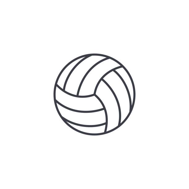ilustraciones, imágenes clip art, dibujos animados e iconos de stock de icono de delgada línea de pelota de voleibol. símbolo de vector lineal - pelota de vóleibol