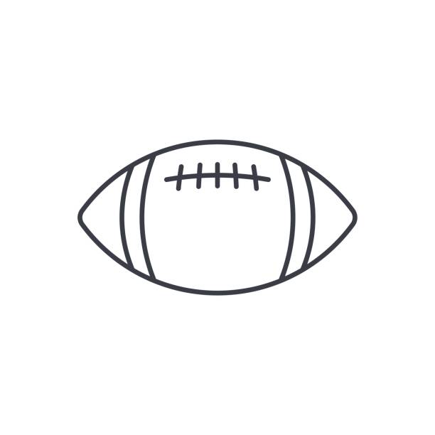 ilustraciones, imágenes clip art, dibujos animados e iconos de stock de icono de línea fina de regby bola. símbolo de vector lineal - american football playing touchdown team sport