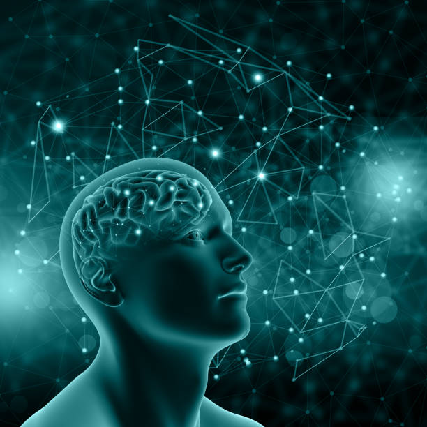 istock 3D male figure with brain on background with connecting dots and lines 843012768