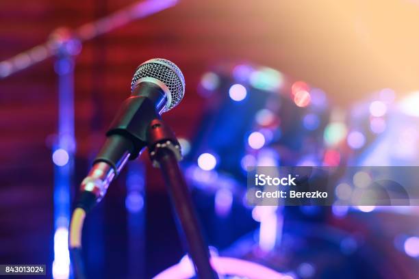 Microphone At Concert Stock Photo - Download Image Now - Musical Instrument, Arts Culture and Entertainment, Audio Equipment