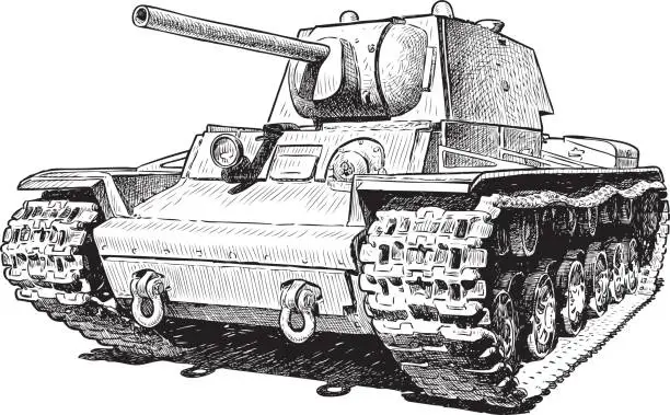 Vector illustration of Sketch of an old battle tank