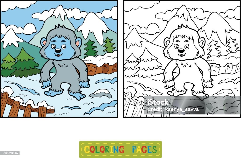 Coloring book, Yeti Coloring book for children, Yeti Bigfoot stock vector