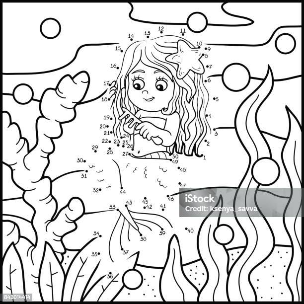 Numbers Game Mermaid Stock Illustration - Download Image Now - Mermaid, Coloring, Connect the Dots