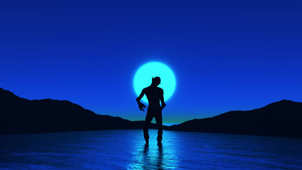 istock 3D creature in ocean against night sky 843015696