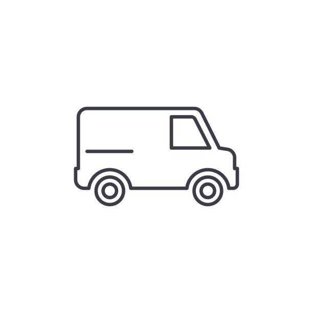 minivan, transportation, car thin line icon. Linear vector symbol minivan, transportation, car thin line icon. Linear vector illustration. Pictogram isolated on white background small bus stock illustrations
