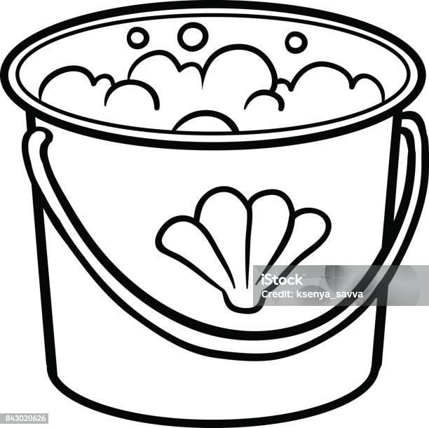 Coloring Book Bucket With Water Stock Illustration - Download Image Now - Bucket, Animal Shell, Black Color