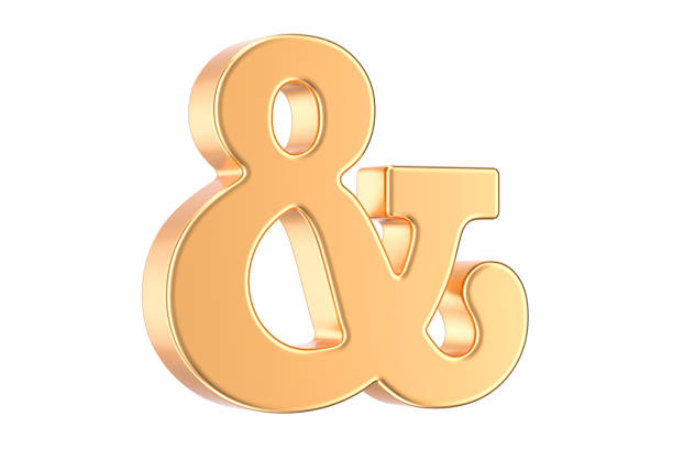 istock golden ampersand symbol, 3D rendering isolated on white background 843022866