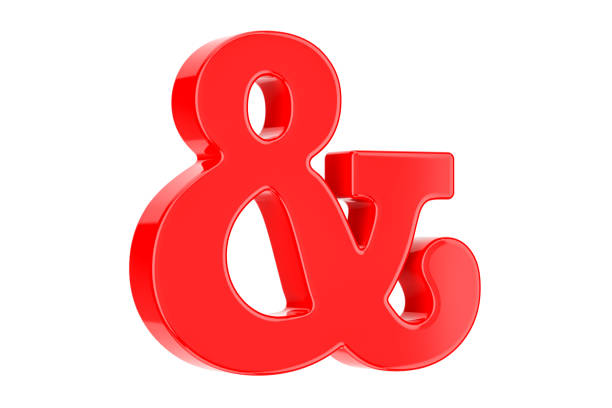 red ampersand symbol, 3D rendering isolated on white background