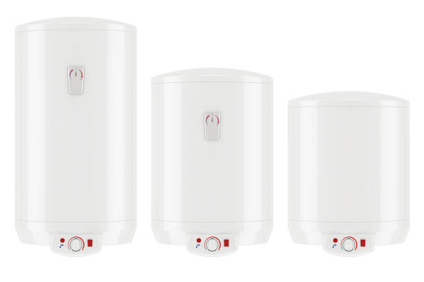 istock set of white electric water heaters or boilers, 3D rendering isolated on white background 843023020