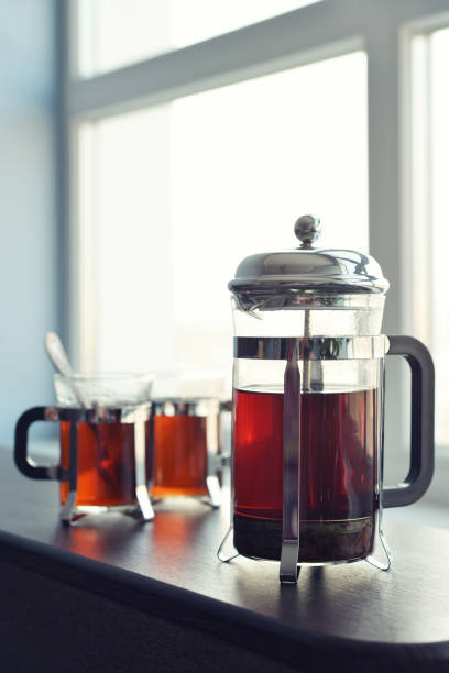 istock Cups of tea  with french press 843026362