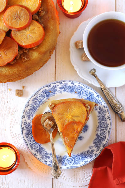 istock Persimmon cake and cup of tea 843030554