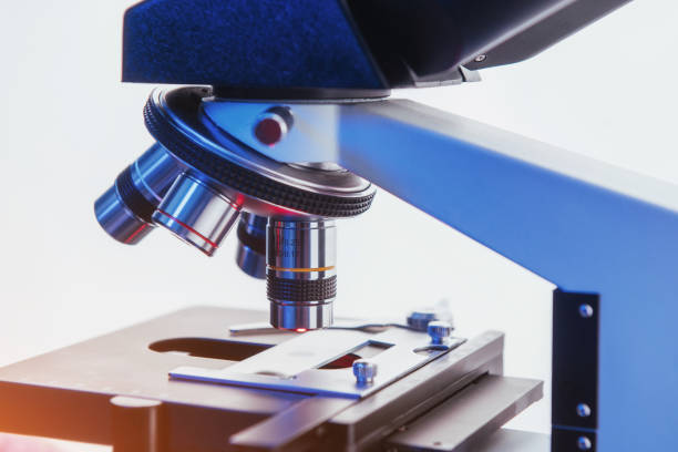 istock laboratory, microscope for chemistry biology test samples, Medical equipment, Scientific and healthcare research background. 843030556