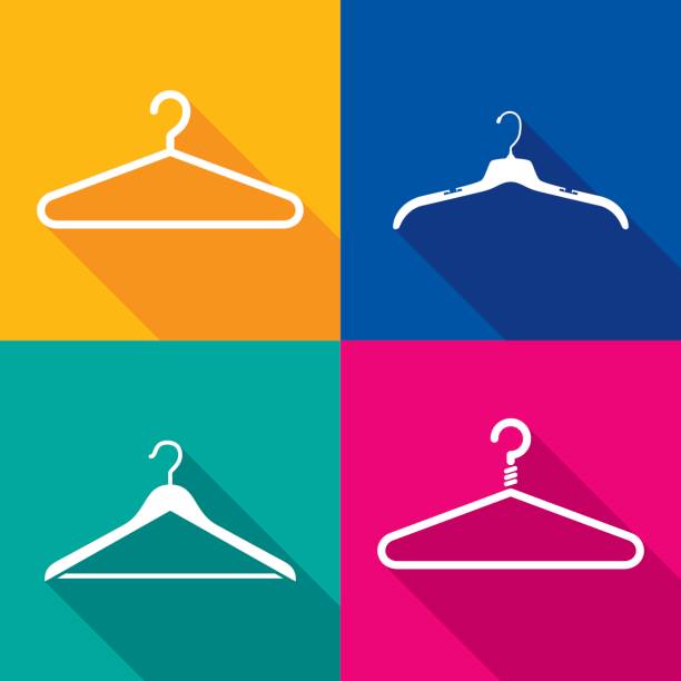 Coat Hanger Icon Silhouette Set Vector illustration of a set of colorful coat hanger icons in flat style. coat rack stock illustrations