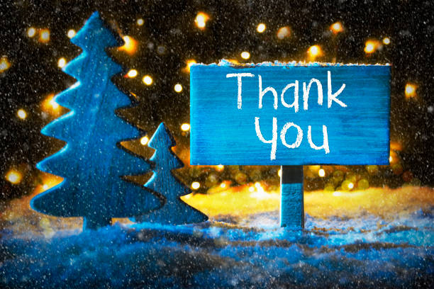 istock Blue Christmas Tree, Text Thank You, Snowflakes 843037142
