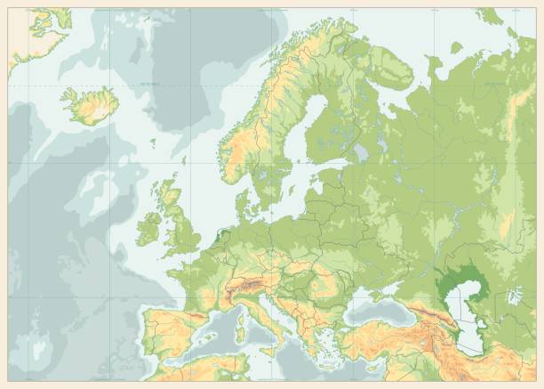 fizyczna mapa europy. kolory retro. brak tekstu - france gibraltar stock illustrations