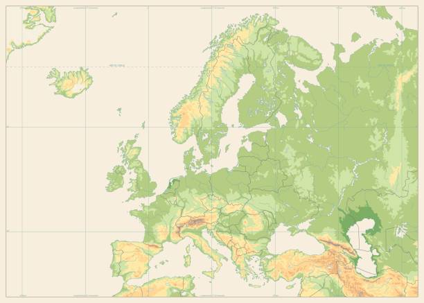 mapa fizyczna europy odizolowana na retro white. brak tekstu - france gibraltar stock illustrations