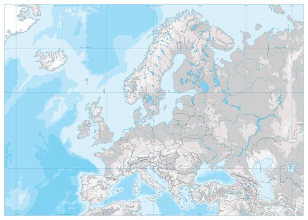 fizyczna mapa europy. biały i szary. brak tekstu - france gibraltar stock illustrations