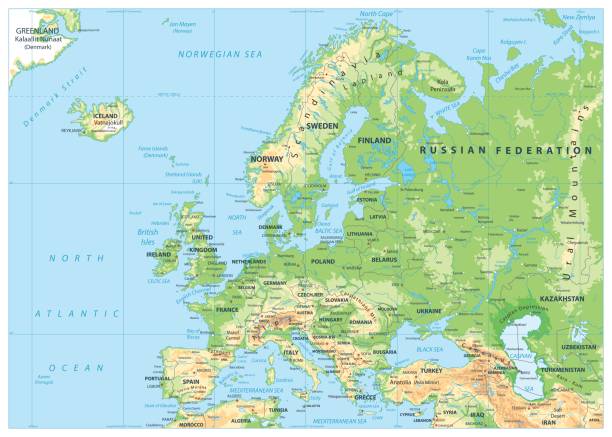 fizyczna mapa europy. brak batymetrii - france gibraltar stock illustrations
