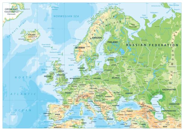 fizyczna mapa europy - france gibraltar stock illustrations