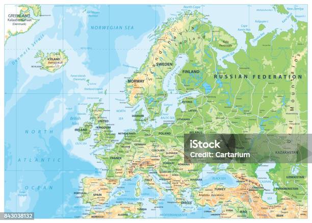 Europe Physical Map Stock Illustration - Download Image Now - Map, Road, Scandinavia