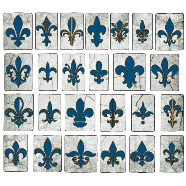 New Orleans Street Tiles Fleur de lis Collection complete English alphabet - collage of 26 isolated vintage wood letterpress printing blocks, scratched and stained by ink patina new orleans fleur de lis stock pictures, royalty-free photos & images