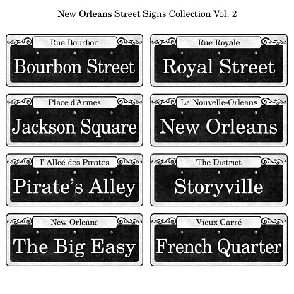 individual hand crafted New Orleans French Quarter historic street signs