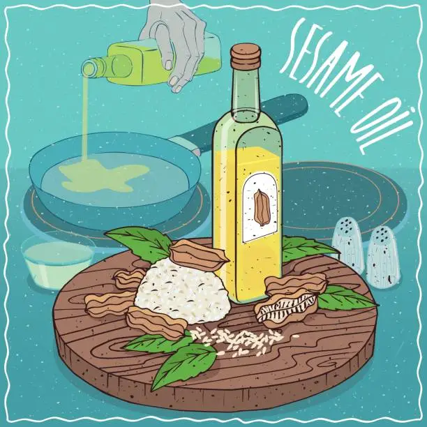 Vector illustration of Sesame oil used for frying food