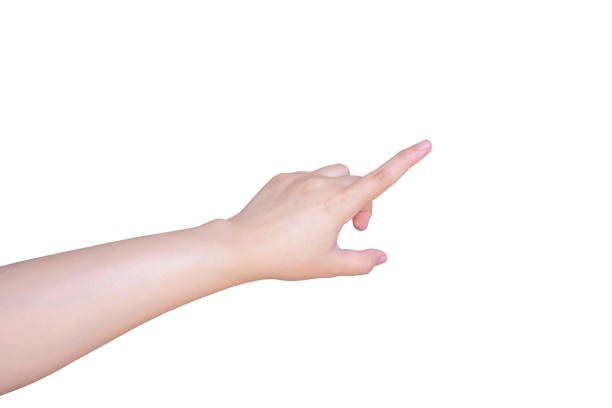istock female hand touching or pointing to something isolated on white 843051828