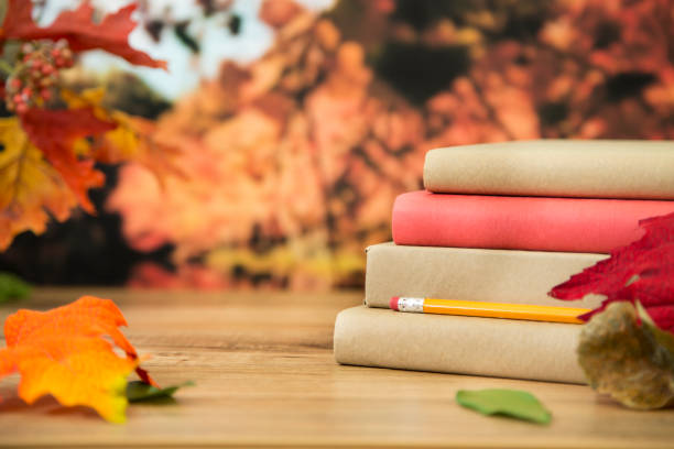 istock Back to school with book stack in autumn season. 843056734