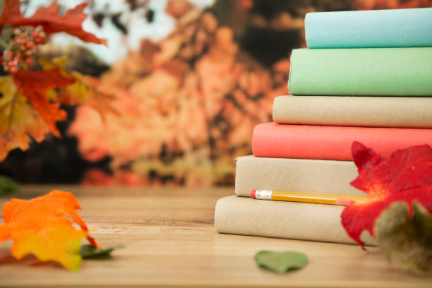 istock Back to school with book stack in autumn season. 843057258