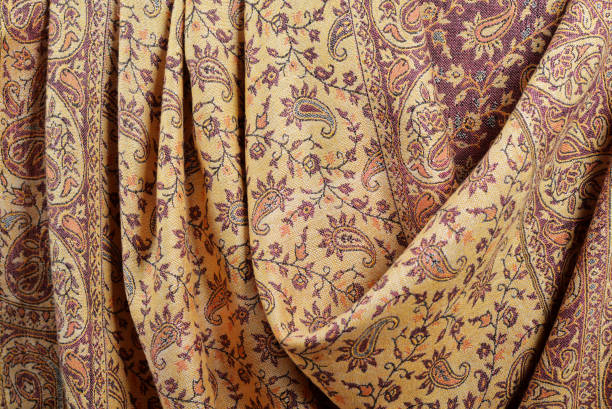 indian pashmina shawl with traditional pattern - shawl imagens e fotografias de stock
