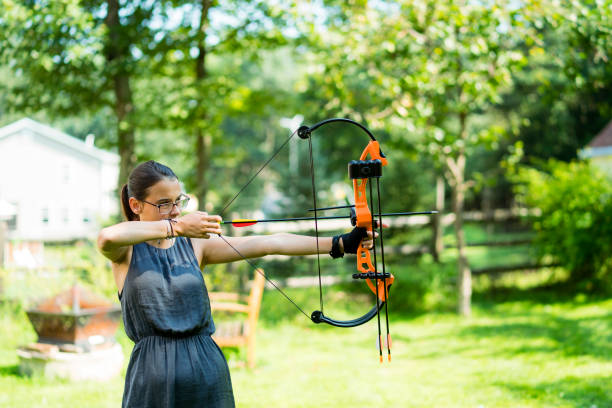 istock The teenager girl practicing archery 843064688