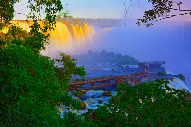 Black and white photograph of the Iguazu Falls, Brazil